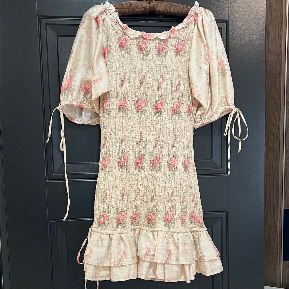 LoveShackFancy Woven Cream and Pink Top